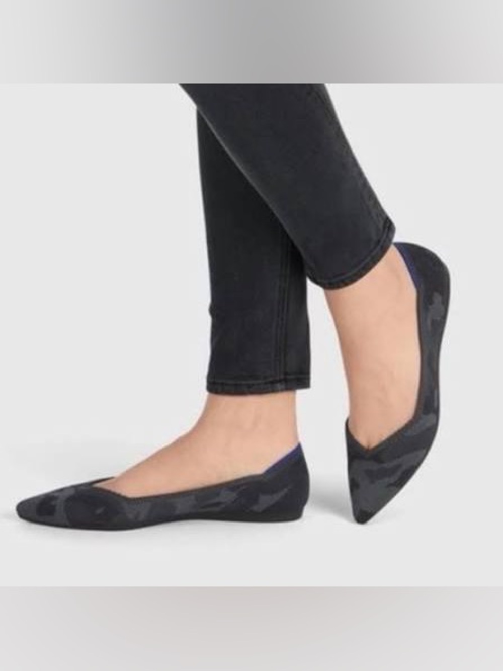 Rothy's The Point Black Camo Pointed Toe Flats Size 8.5 w/ Box